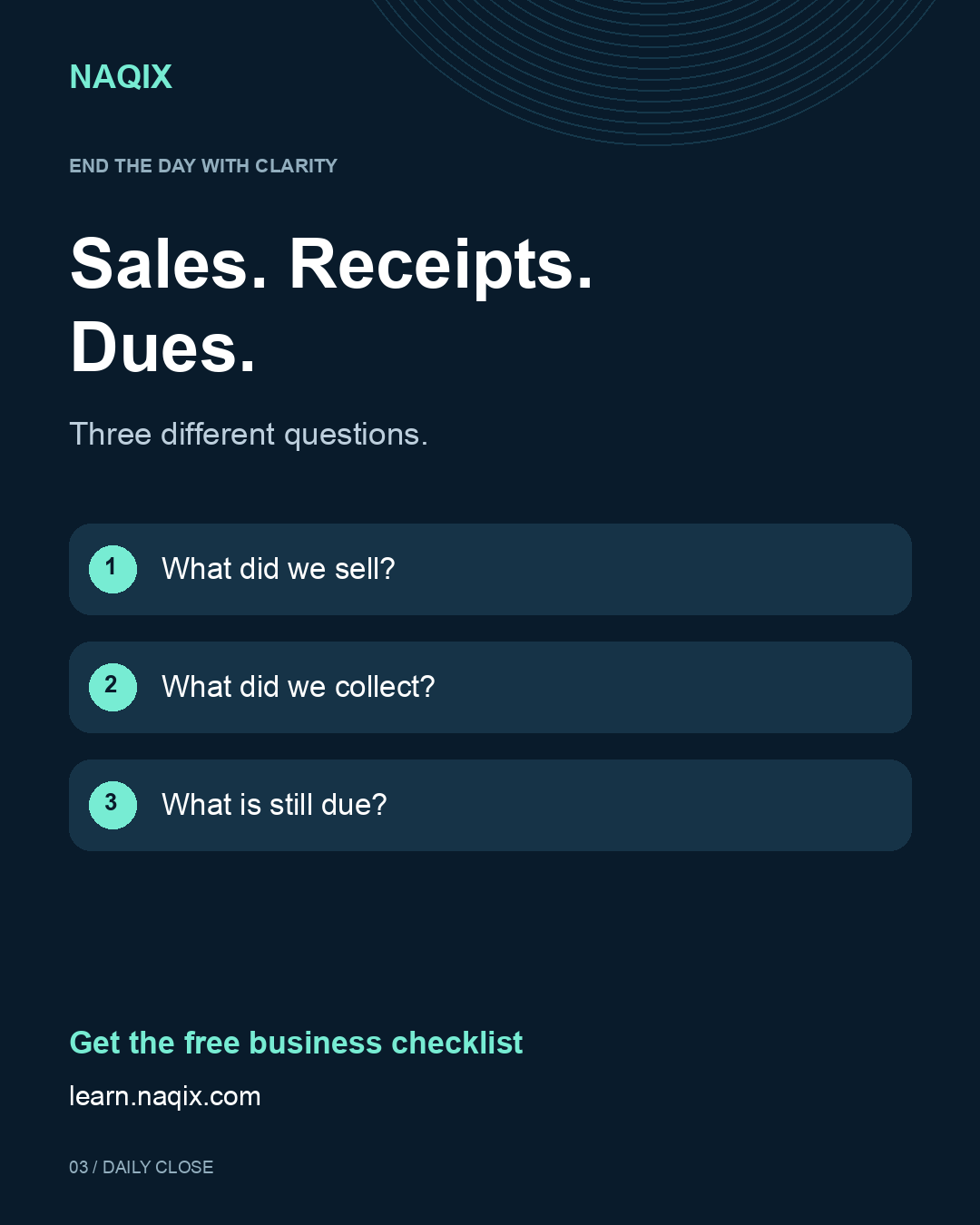 Separate sales, receipts and amounts due